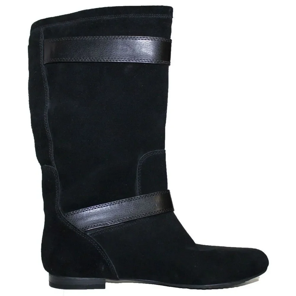 White Mountain Fawn Black Suede Mid-Calf Boots 6 M